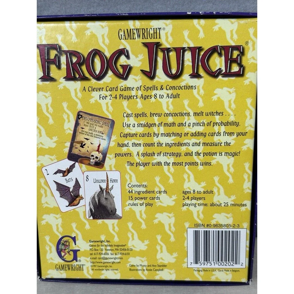 Frog Juice Card Game 1997 Gamewright Spells & Concoctions Family Travel Game
